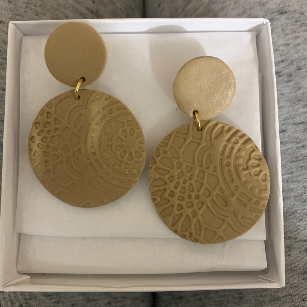 Brown Lace Detail Clay Earrings